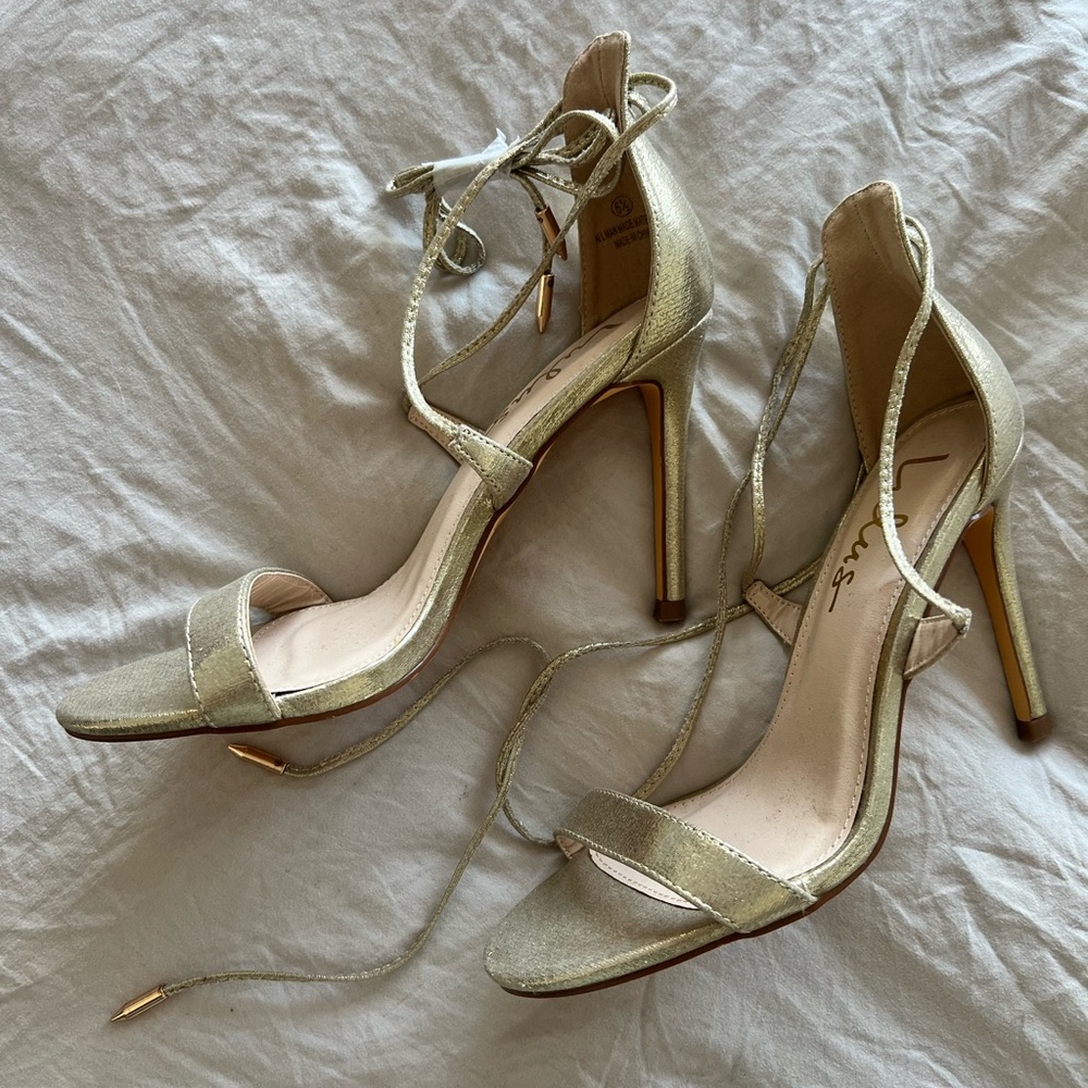 Gold lace up heels